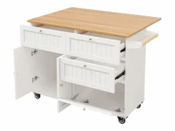 Hauss Spole Carrito de cocina móvil con tapa extensible chapada en imitación madera, 3 cajones y 3 puertas incluidas, - 133x70x88cm