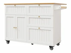 Hauss Spole Carrito de cocina móvil con tapa extensible chapada en imitación madera, 3 cajones y 3 puertas incluidas, - 133x70x88cm