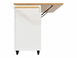 Hauss Spole Carrito de cocina móvil con tapa extensible chapada en imitación madera, 3 cajones y 3 puertas incluidas, - 133x70x88cm