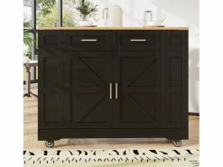OKWISH Carrito de cocina móvil con 2 puertas y 2 cajones, isla con veta de madera, - para cocinas y salones