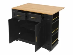 OKWISH Carrito de cocina móvil con 2 puertas y 2 cajones, isla con veta de madera, - para cocinas y salones