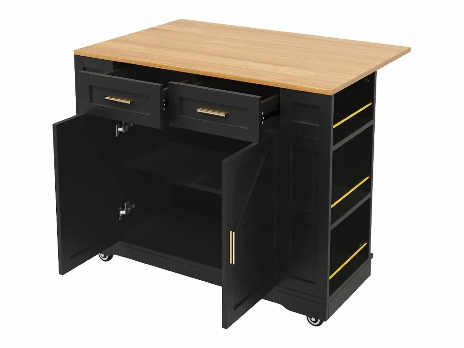 OKWISH Carrito de cocina móvil con 2 puertas y 2 cajones, isla con veta de madera, - para cocinas y salones