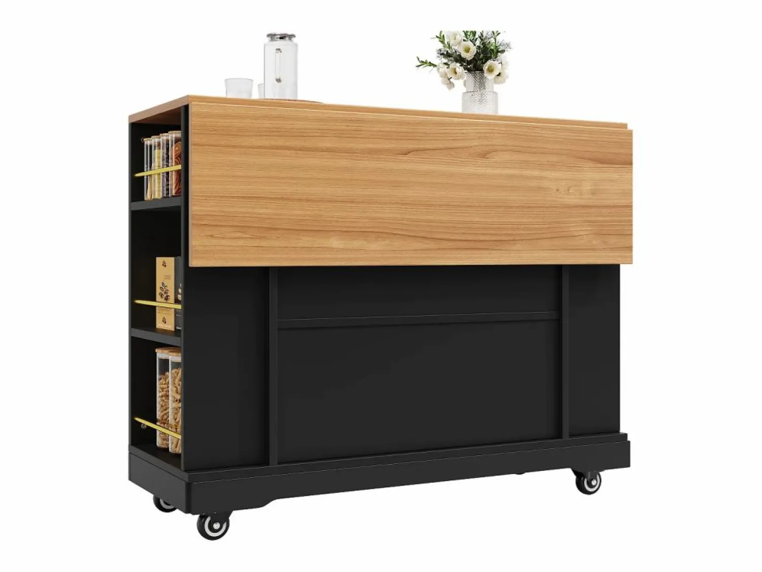 OKWISH Carrito de cocina móvil con 2 puertas y 2 cajones, isla con veta de madera, - para cocinas y salones