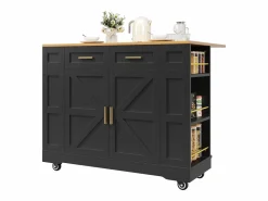 OKWISH Carrito de cocina móvil con 2 puertas y 2 cajones, isla con veta de madera, - para cocinas y salones