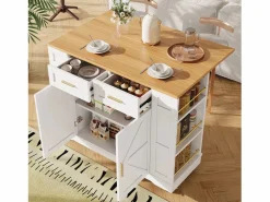 Sale Carrito de cocina móvil con tablero extensible chapado en imitación madera, 2 cajones, 2 puertas y estantes incluidos, - 120x65x90cm Mueble Camarera