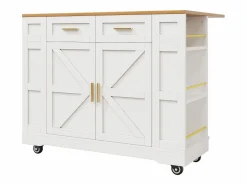Sale Carrito de cocina móvil con tablero extensible chapado en imitación madera, 2 cajones, 2 puertas y estantes incluidos, - 120x65x90cm Mueble Camarera