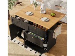 Online Carrito de cocina móvil con tablero extensible chapado en imitación madera, 3 cajones y 3 puertas incluidas, - 133x70x88cm Mueble Camarera