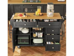 Carrito de cocina móvil de madera con 1 puerta y 5 cajones, aparador con almacenaje 134x46x92 cm -