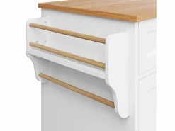 Discount Carrito de cocina móvil de madera con 1 puerta y 5 cajones, aparador con almacenaje 134x46x92 cm - Blanco