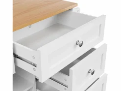 Discount Carrito de cocina móvil de madera con 1 puerta y 5 cajones, aparador con almacenaje 134x46x92 cm - Blanco