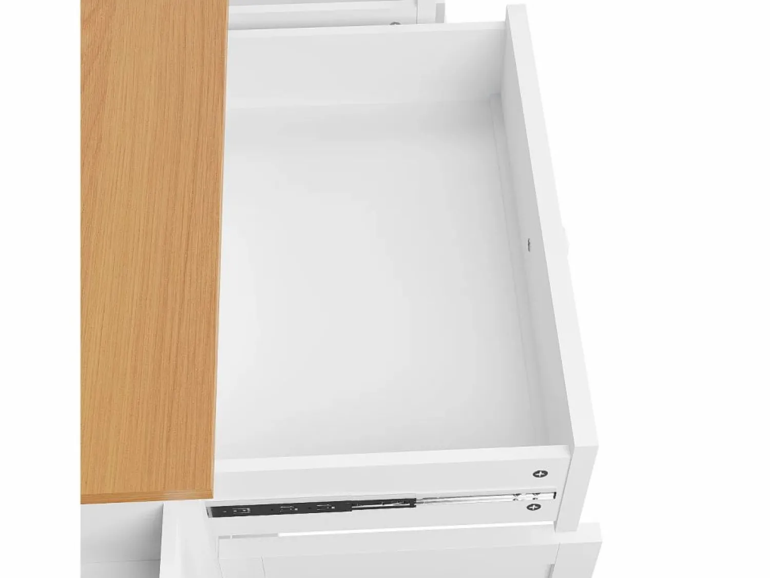 Discount Carrito de cocina móvil de madera con 1 puerta y 5 cajones, aparador con almacenaje 134x46x92 cm - Blanco