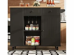 Carrito de cocina móvil con toallero - Isla de cocina con 2 cajones y 1 puerta - 5 compartimentos abiertos