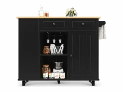 Carrito de cocina móvil con toallero - Isla de cocina con 2 cajones y 1 puerta - 5 compartimentos abiertos