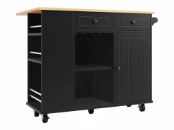 Carrito de cocina móvil con toallero - Isla de cocina con 2 cajones y 1 puerta - 5 compartimentos abiertos