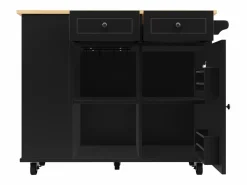 Carrito de cocina móvil con toallero - Isla de cocina con 2 cajones y 1 puerta - 5 compartimentos abiertos