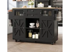 Hot Carrito de cocina con encimera de madera, toallero y estantes ajustables Isla Cocina