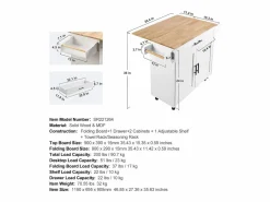 Carrito de Cocina SucceBuy de 89,9 cm, Armario con Ruedas, Cajón y Soporte, Color