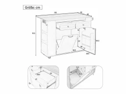 Clearance Carrito de cocina 100x40x91,5 con mesa de comedor extensible, papeleras y toallero en color para cocina y comedor Blanco