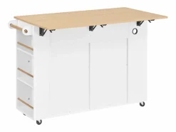Clearance Carrito de cocina 100x40x91,5 con mesa de comedor extensible, papeleras y toallero en color para cocina y comedor Blanco