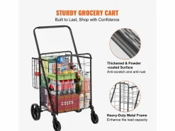 Carrito de Lavandería con Ruedas SucceBuy, Capacidad de 50 Kg, 4 Ruedas, Carrito de Supermercado de Más de 85 L con 2 Cestas