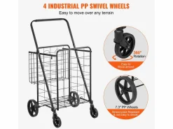 Carrito de Lavandería con Ruedas SucceBuy, Capacidad de 50 Kg, 4 Ruedas, Carrito de Supermercado de Más de 85 L con 2 Cestas