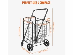 Carrito de Lavandería con Ruedas SucceBuy, Capacidad de 50 Kg, 4 Ruedas, Carrito de Supermercado de Más de 85 L con 2 Cestas