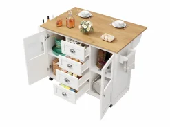 Hot Carrito de servicio - Carrito de servicio con 4 cajones y 2 puertas - Bandeja retráctil y especiero - para comedores y cocinas Isla Cocina