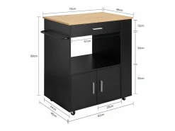 Sobuy Carrito de Servicio Camarera Multiusos Mueble con Estante Lateral Puertas Cajones Porta Paños de Cocina 82 x 46 x 88 cm FKW113-SCH ES