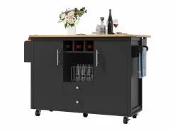 New Carrito de servicio - Carrito de servicio con 2 cajones y 2 puertas - Especiero y botellero - para comedor Negro