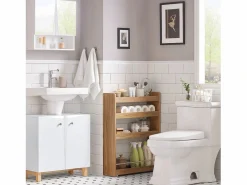 Sale Carrito Multiuso con 4 Ruedas y 4 Bandejas Carrito Estrecho para Cocina y Baño Marrón 60 x 18,5 x 81 cm NSR01-PF ES Estantería Sobre Inodoro
