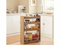 Sale Carrito Multiuso con 4 Ruedas y 4 Bandejas Carrito Estrecho para Cocina y Baño Marrón 60 x 18,5 x 81 cm NSR01-PF ES Estantería Sobre Inodoro