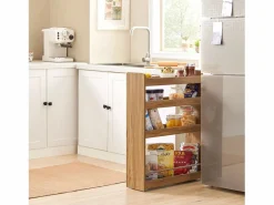 Sale Carrito Multiuso con 4 Ruedas y 4 Bandejas Carrito Estrecho para Cocina y Baño Marrón 60 x 18,5 x 81 cm NSR01-PF ES Estantería Sobre Inodoro