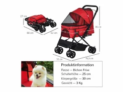 Hot Carrito para perros y gatos, plegable, con funda de poliéster, color , 4 ruedas giratorias (76,5 x 52 x 95 cm) Transportín De Paseo Para Animales