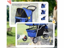 Hot Carrito plegable para perros y gatos, diseño práctico, tela oxford, , con freno y mosquitera (75x45x97cm) Transportín De Paseo Para Animales