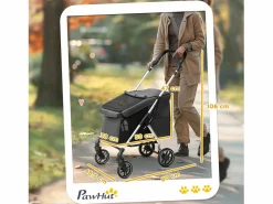 Outlet Carrito plegable para perros y gatos, de aluminio ligero, con cojín y cesta de almacenamiento, (80 x 48,5 x 106 cm) Gris