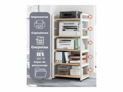 Online Carro de Almacenamiento con 5 Estantes y Soporte de Impresora de Gran Resistencia para Oficina Cocina Dormitorio 60x40x140 cm y Madera Armario Oficina