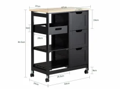 Outlet Sobuy Carro de Almacenamiento Mueble Auxiliar Cocina Carrito de Servir con 3 Cajones 2 Estantes y 1 Bandeja Extraíble FKW79-SCH ES Negro