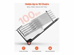 Carro de Apoyo Porta Sillas Plegables SucceBuy, para 10 Sillas, Carga 45kg para Empujar