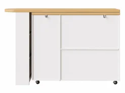 KOMHTOM Carro de bar extensible con 2 puertas y 3 cajones, con ruedas, mostrador exterior de madera,