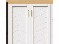 KOMHTOM Carro de bar extensible con 2 puertas y 3 cajones, con ruedas, mostrador exterior de madera,