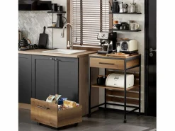 Sale Carro de Cocina con 1 cajón móvil Carrito de Servir Multiusos con 1 Estante y 2 Cajones 60 x 45 x 90 cm FKW118-PF ES Mueble Camarera