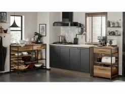 Sale Carro de Cocina con 1 cajón móvil Carrito de Servir Multiusos con 1 Estante y 2 Cajones 60 x 45 x 90 cm FKW118-PF ES Mueble Camarera