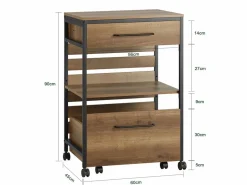 Sale Carro de Cocina con 1 cajón móvil Carrito de Servir Multiusos con 1 Estante y 2 Cajones 60 x 45 x 90 cm FKW118-PF ES Mueble Camarera