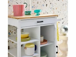 Online Sweeek Carro de cocina con bandeja de madera de pino Blanco