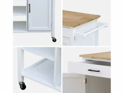 Online Sweeek Carro de cocina con bandeja de madera de pino Blanco