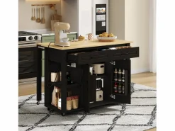 Clearance Carro de cocina 120x44x91,5 con barra de bar y tomas de corriente, dos cajones y dos puertas de armario con separadores en color para cocina y comedor Mueble Bar
