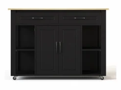 Clearance Carro de cocina 120x44x91,5 con barra de bar y tomas de corriente, dos cajones y dos puertas de armario con separadores en color para cocina y comedor Mueble Bar