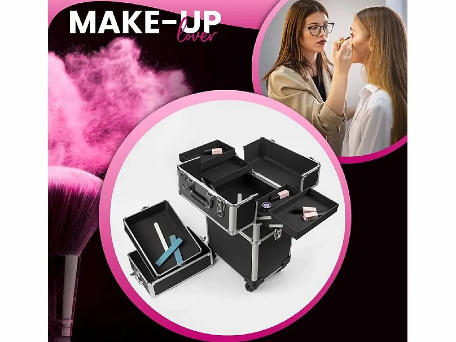 AHD Carro de maquillaje esteticista modular 3 estantes 4 ruedas Aldeb