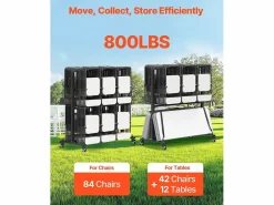 Carro de Servicio SucceBuy, Soporte de Silla Plegable para 84 Sillas/12 Mesas + 42 Sillas, Carga Máxima 363 kg, con Ruedas y Soportes en Caucho