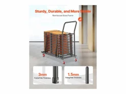 New Carro de Servicio SucceBuy, Capacidad de 136 kg, Diseño en L para 25 Sillas, Almacenamiento Horizontal, Mate Negro